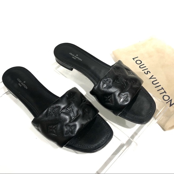 Authentic Louis Vuitton Monogram Leather Revival Flat Slide Mules 38 - Picture 1 of 13